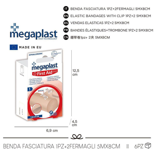 164225 Benda FASCIATURA ELASTICA 5m x  8cm + 2 fermagli