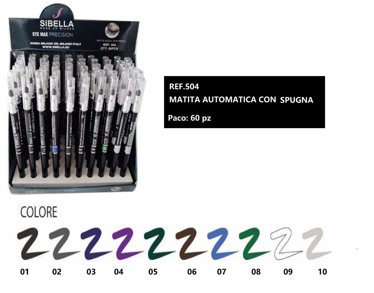 Sibella MATITA OCCHI automatica con spugna 10 colori