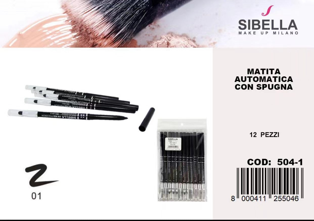 Sibella Matita Occhi Automatica con spugna nero 12pz
