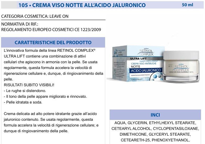 Crema Viso Notte all'Acido Jaluronico 50 ml