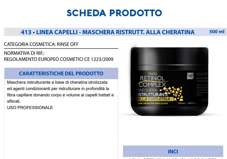 Maschera per Capelli alla Cheratina 500 ml