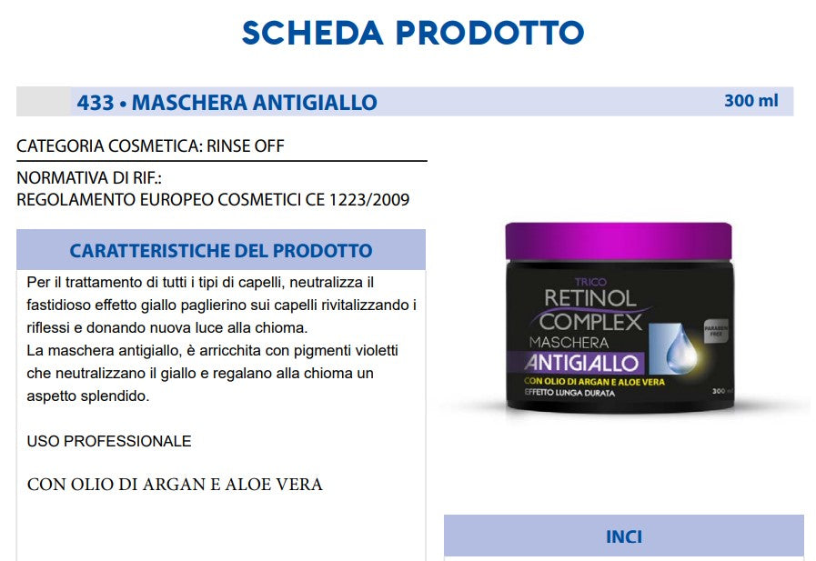 Maschera per Capelli Anti-Giallo 300 ml