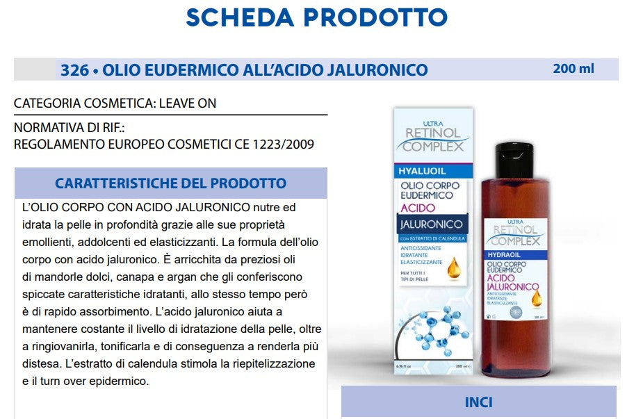 Olio Corpo all'Acido Jaluronico 200 ml