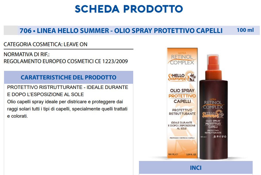 Olio Spray Protettivo per Capelli 100 ml