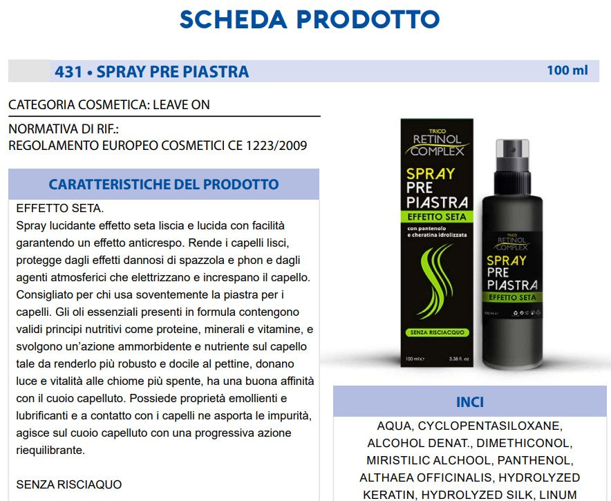 Spray per Capelli Pre-Piastra 100 ml